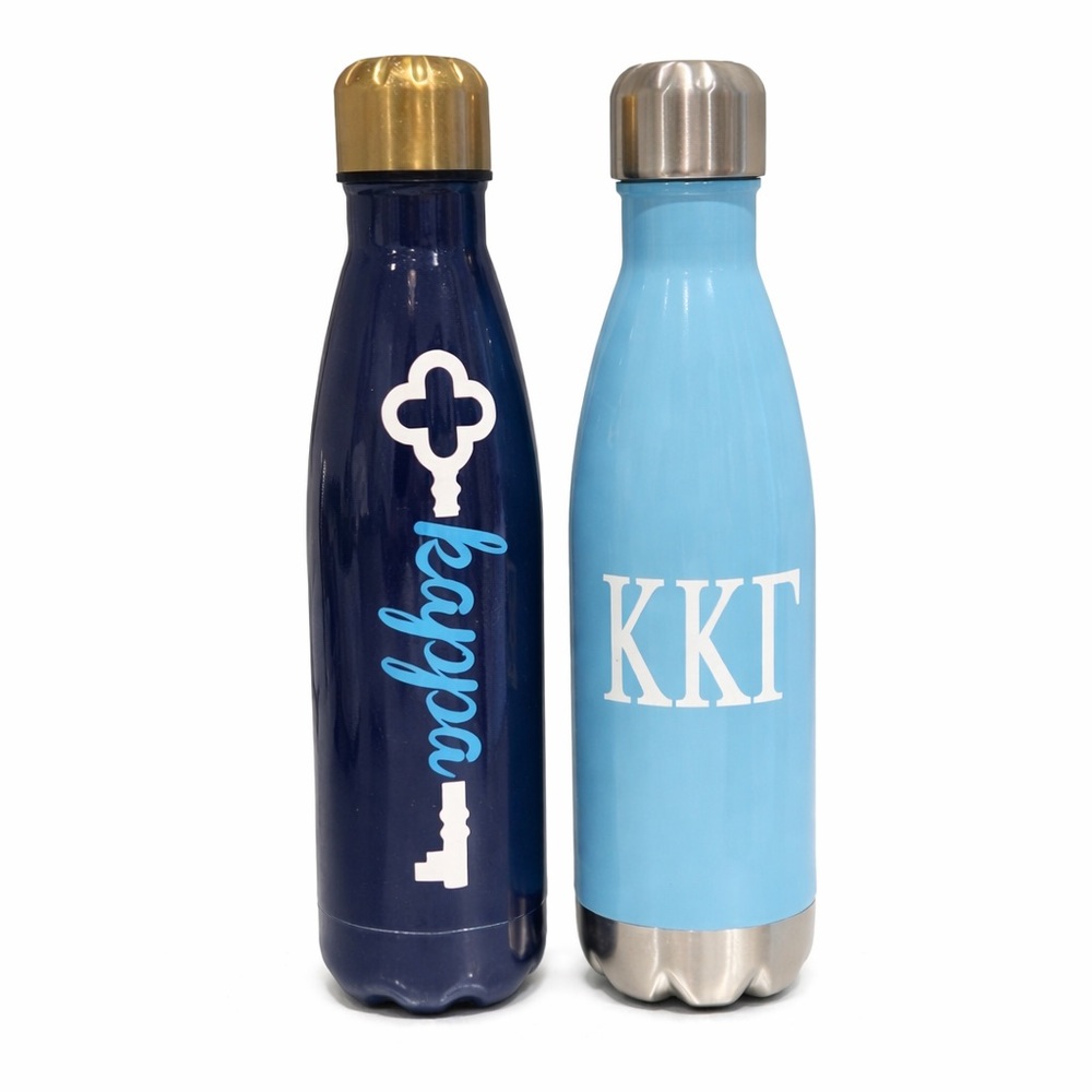 Blue and Gold Insulated Metal Water Bottles selling as a pair